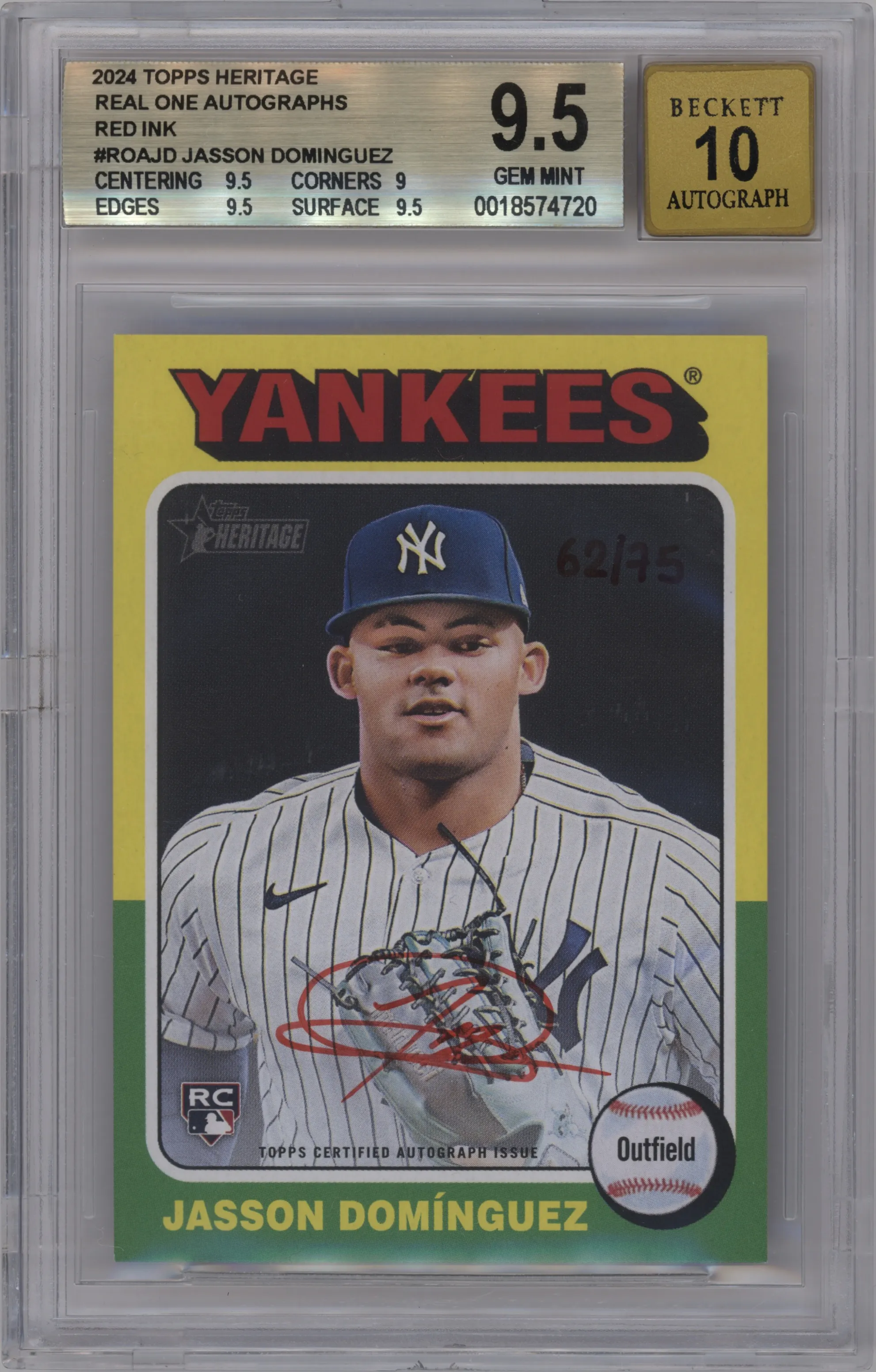 2024 Topps Heritage High Number Real One Auto Jasson Domínguez Red Ink Special Edition #ROA-JD BGS 9.5