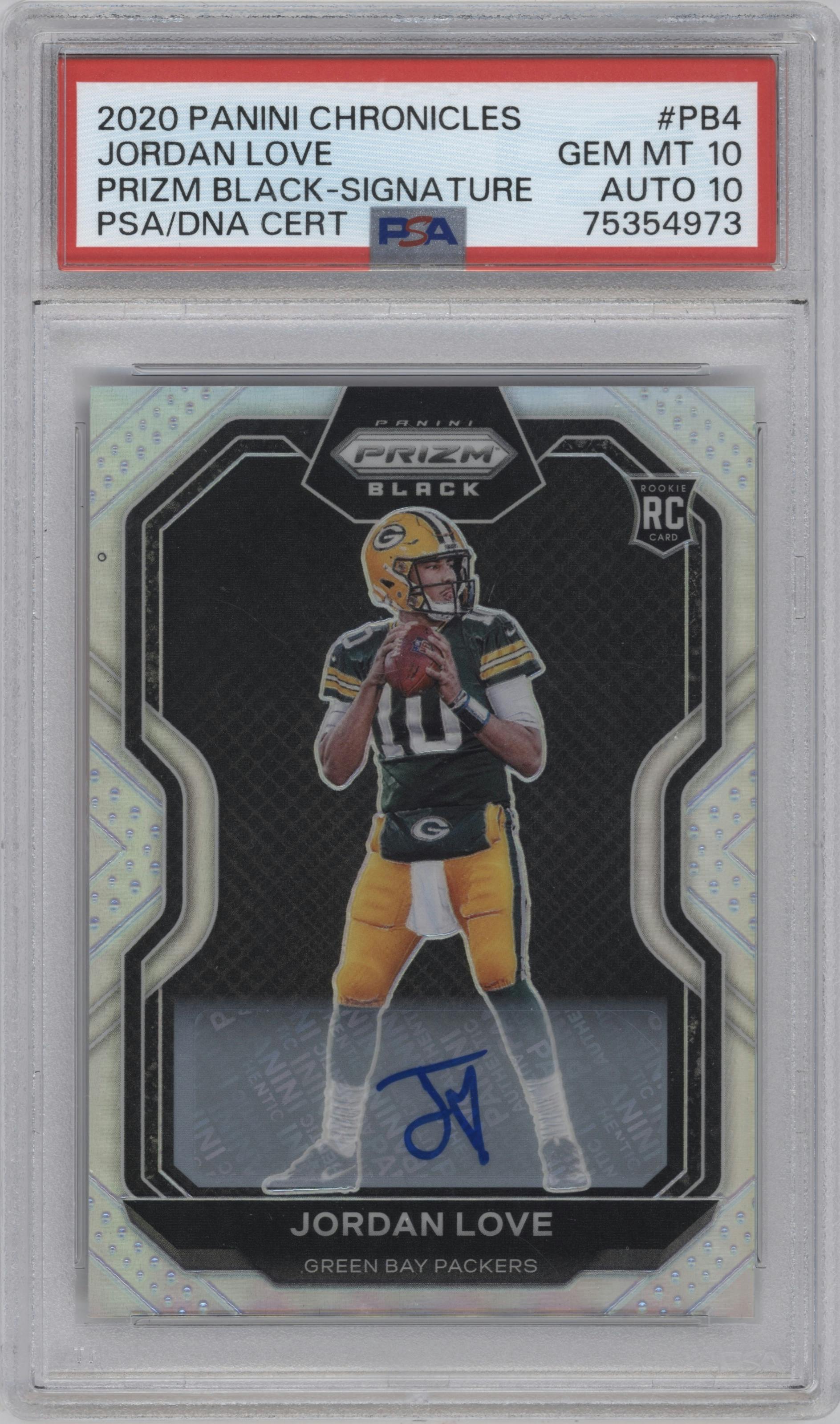 Jordan Love from the 2020 Panini Chronicles set graded by PSA and given an overall grade of 10.