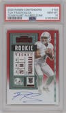 Tua Tagovailoa from the 2020 Panini Contenders set featuring a Red Zone Ticket FOTL parallel graded by PSA and given an overall grade of 10.