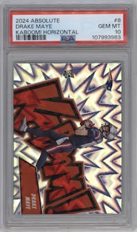 Drake Maye from the 2024 Panini Absolute set graded by PSA and given an overall grade of 10.