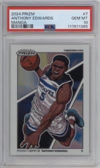 Anthony Edwards from the 2024-25 Panini Prizm set graded by PSA and given an overall grade of 10.