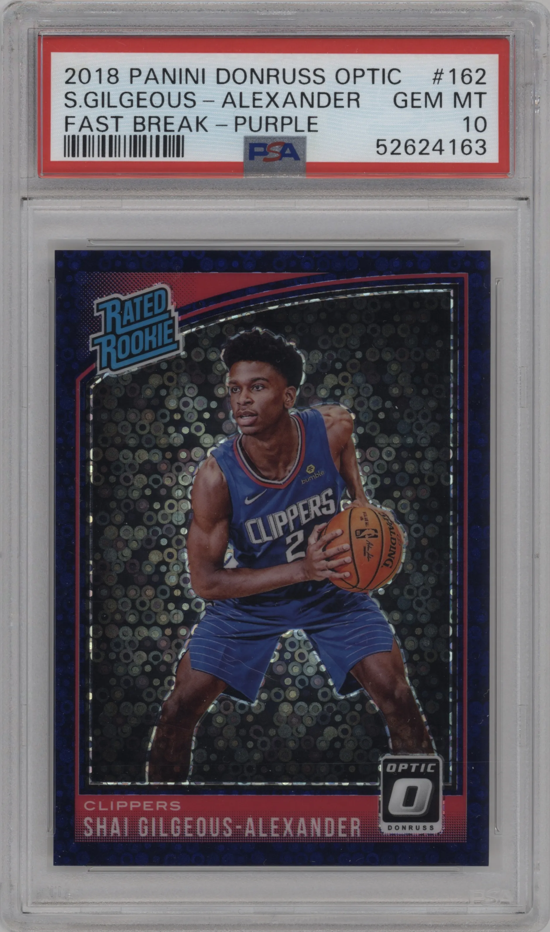 2018 Panini Donruss Optic Rated Rookie Shai Gilgeous-Alexander Fast Break Purple #162 PSA 10