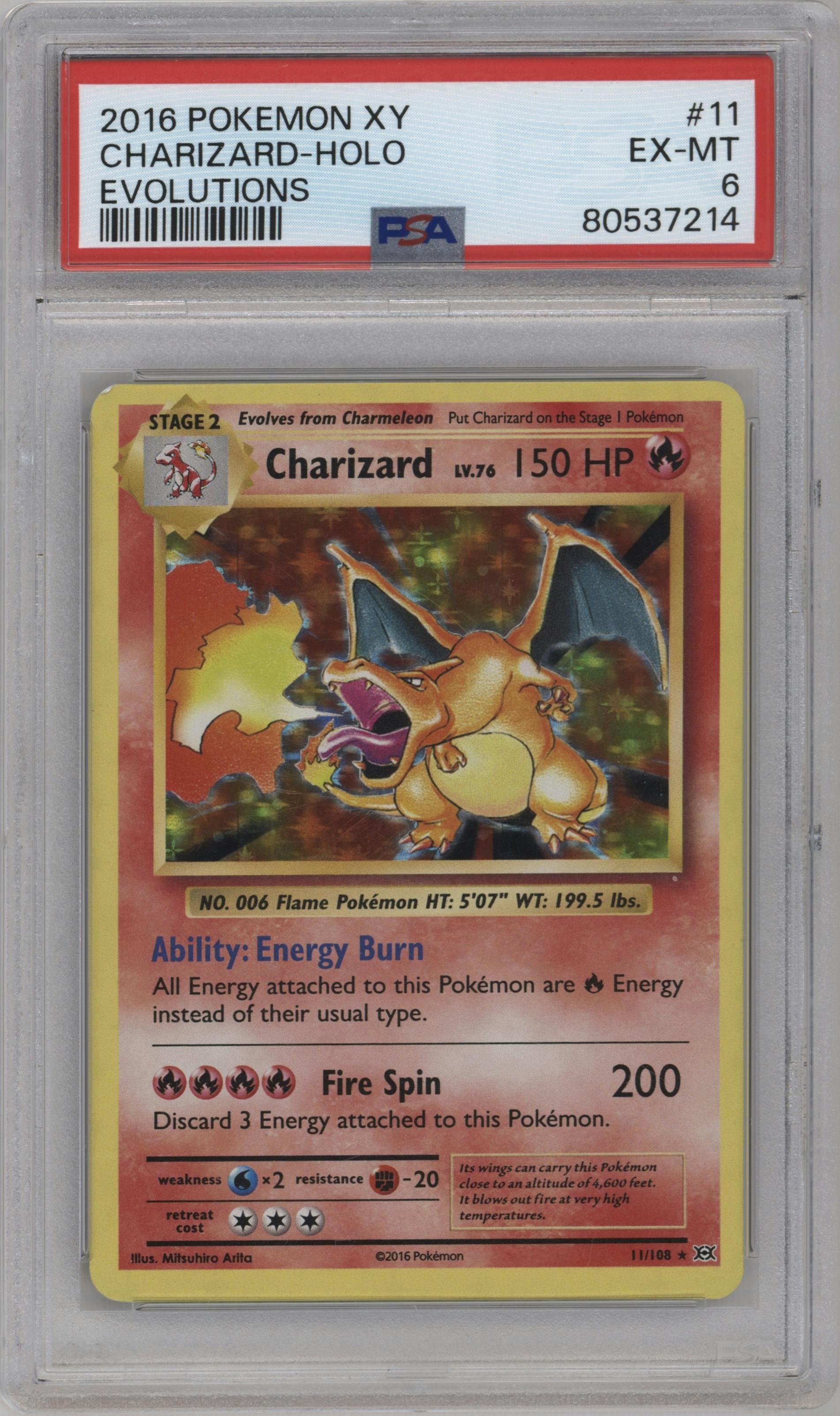 Charizard  from the 2016 Pokemon XY set graded by PSA and given an overall grade of 6.