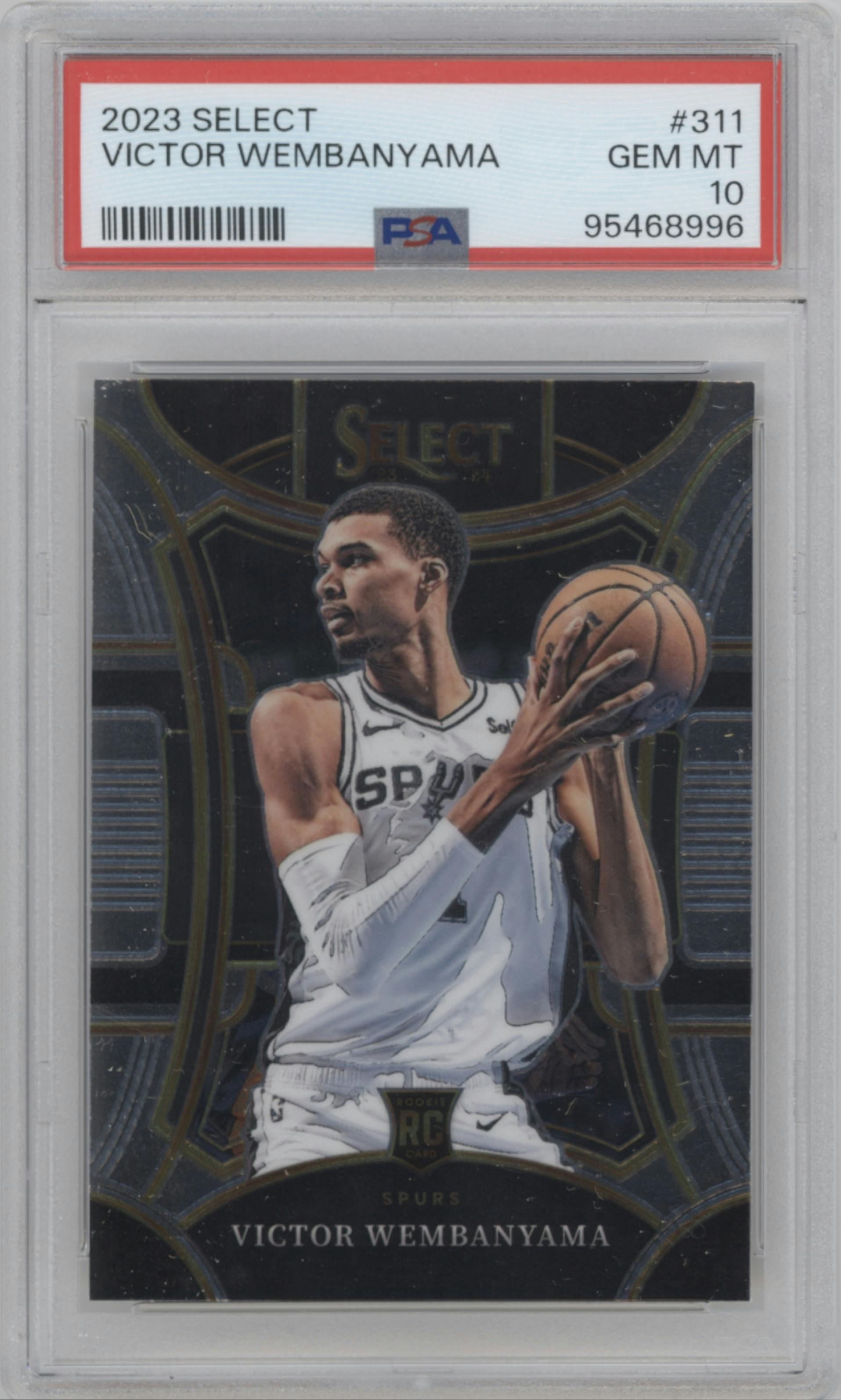Victor Wembanyama from the 2023-24 Panini Select  set graded by PSA and given an overall grade of 10.