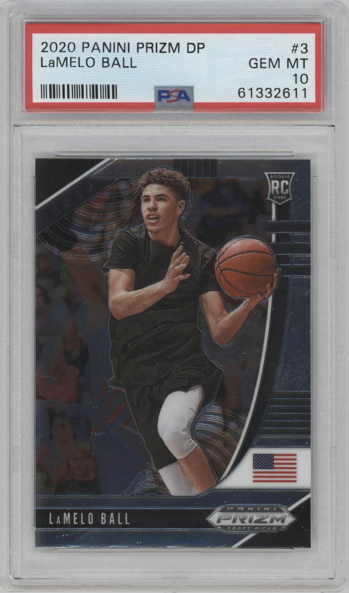 LaMelo Ball from the 2020-21 Panini Prizm Draft Picks set graded by PSA and given an overall grade of 10.