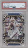 Josh Allen from the 2021 Panini Select set featuring a Die-Cut Zebra parallel graded by PSA and given an overall grade of 9.