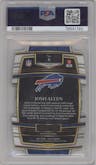 Josh Allen from the 2021 Panini Select set featuring a Die-Cut Zebra parallel graded by PSA and given an overall grade of 9.