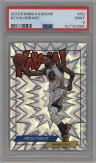 Kevin Durant from the 2018 Panini Kaboom Rewards Multi-Sport set graded by PSA and given an overall grade of 9.