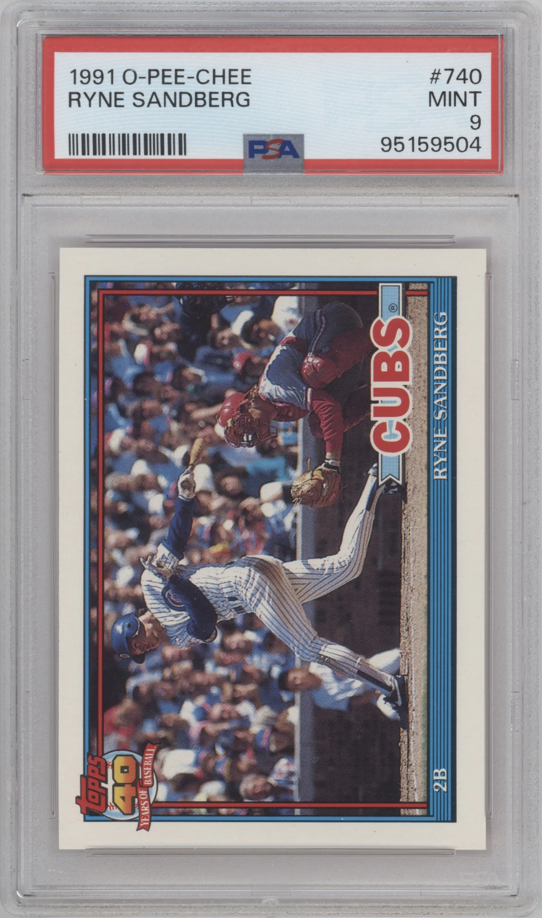 Ryne Sandberg  from the 1991 O-Pee-Chee set graded by PSA and given an overall grade of 9.