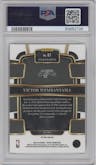 Victor Wembanyama from the 2023-24 Panini Select  set featuring a Green White Purple Prizm parallel graded by PSA and given an overall grade of 10.