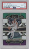 Victor Wembanyama from the 2023-24 Panini Select  set featuring a Green White Purple Prizm parallel graded by PSA and given an overall grade of 10.