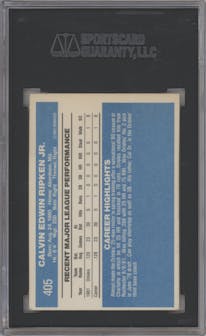 Cal Ripken Jr. from the 1982 Donruss set graded by SGC and given an overall grade of 5.