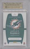 Jaylen Waddle from the 2021 Panini National Treasures set featuring a Laundry Tag parallel graded by Beckett and given an overall grade of 9.5.