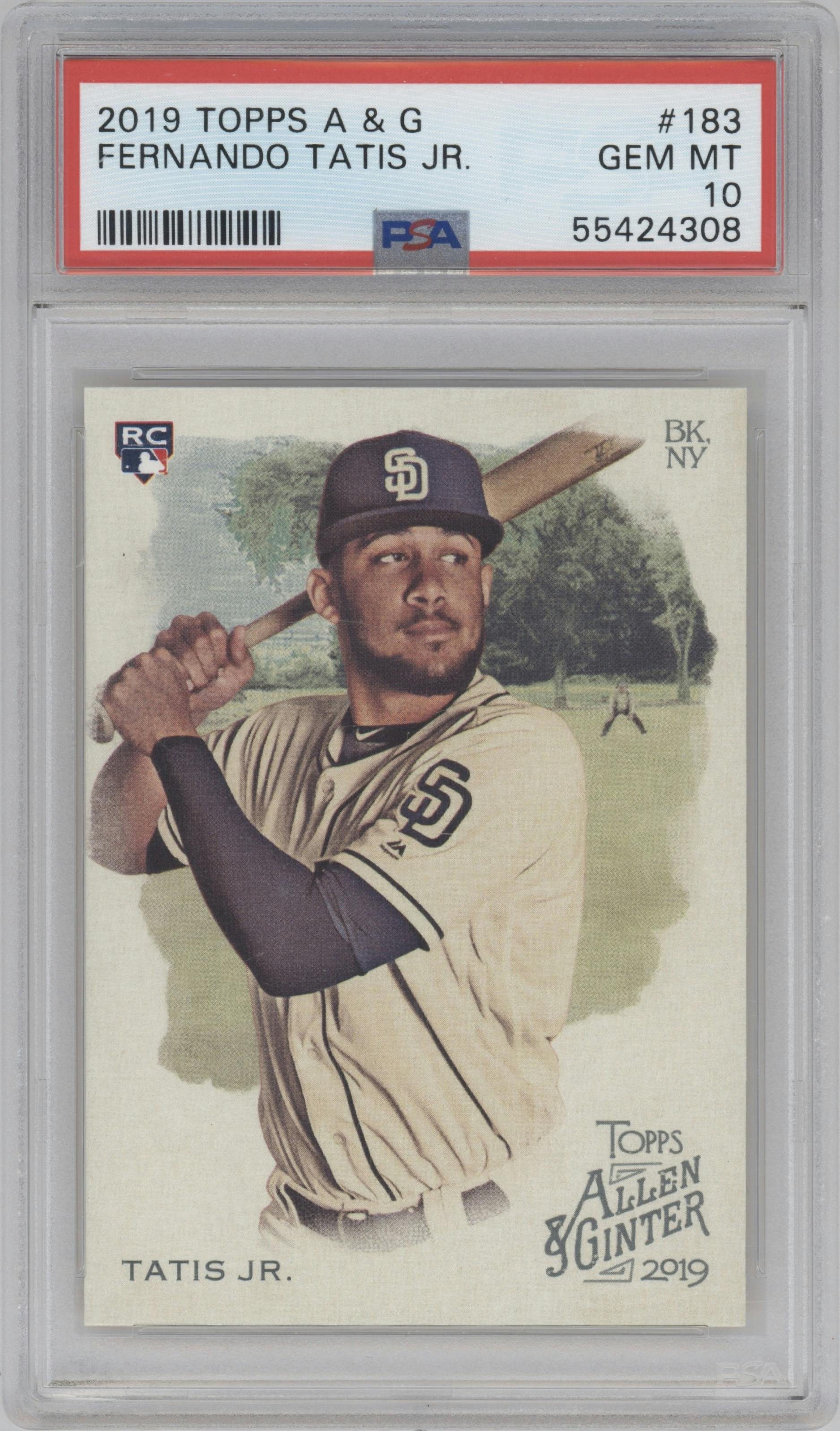 Fernando Tatis Jr. from the 2019 Topps Allen & Ginter set graded by PSA and given an overall grade of 10.