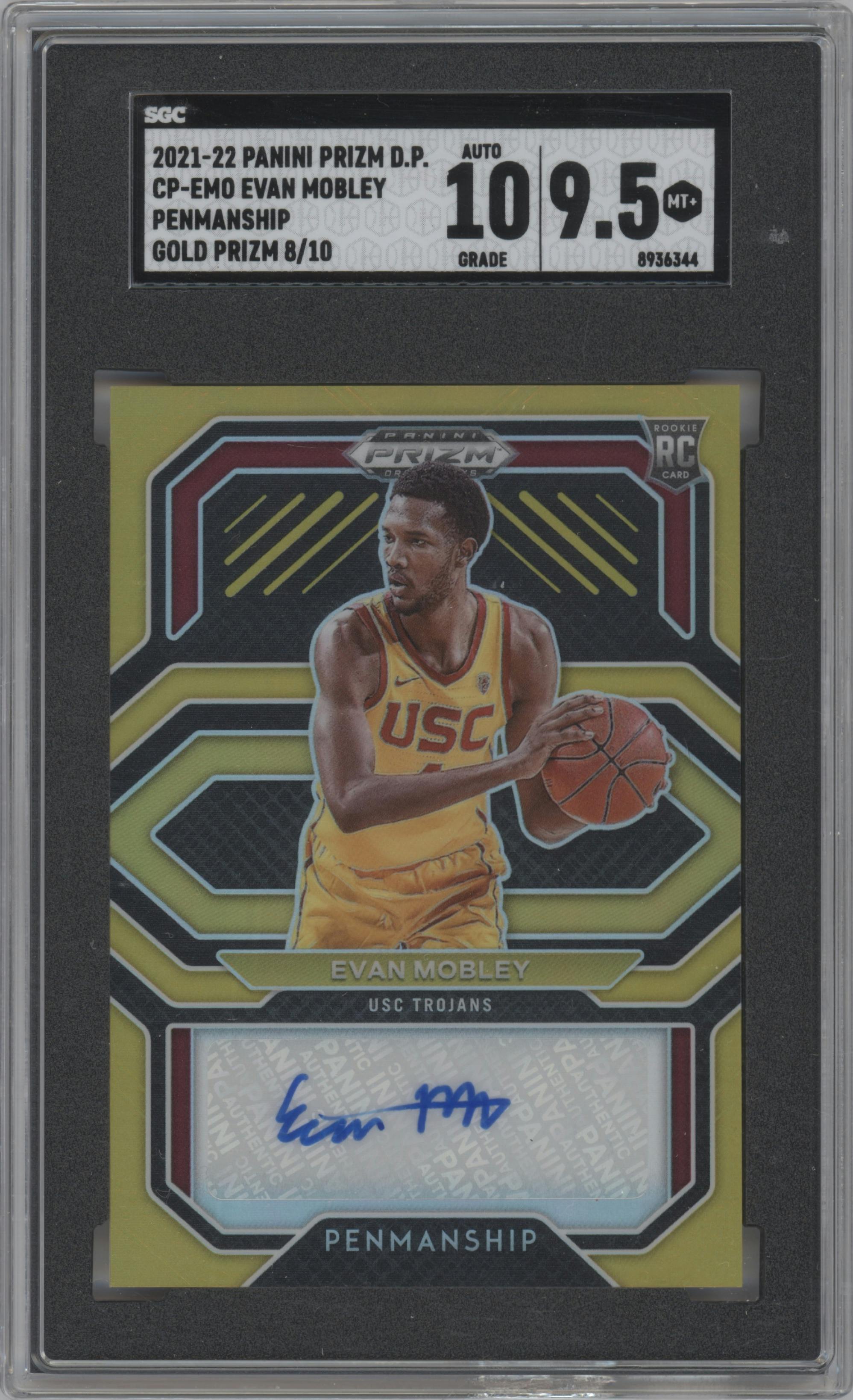 Evan Mobley from the 2021-22 Panini Prizm Draft Picks set featuring a Gold  parallel graded by SGC and given an overall grade of 9.5.