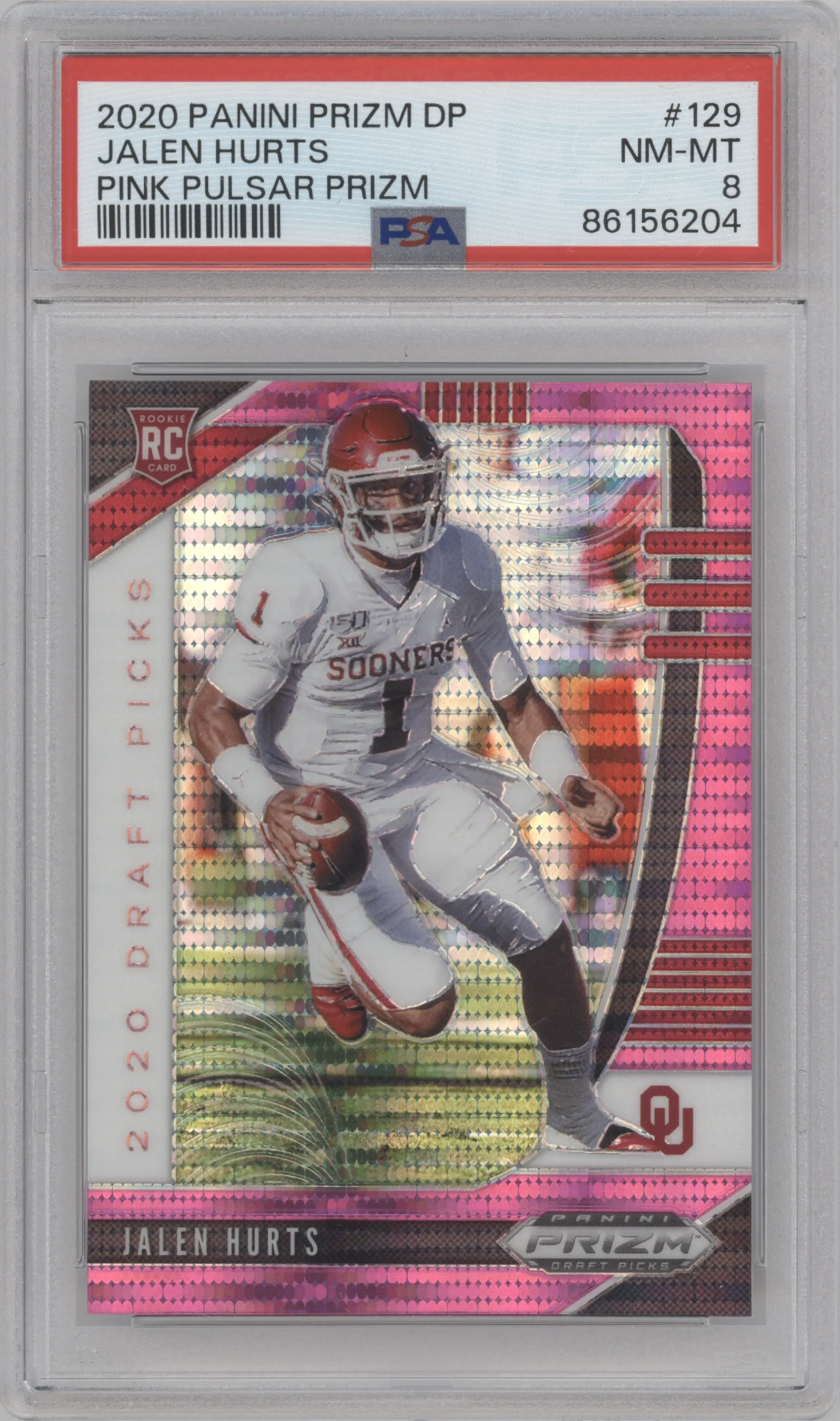 2020 Panini Prizm Draft Picks Jalen Hurts Pink Pulsar #129 PSA 8