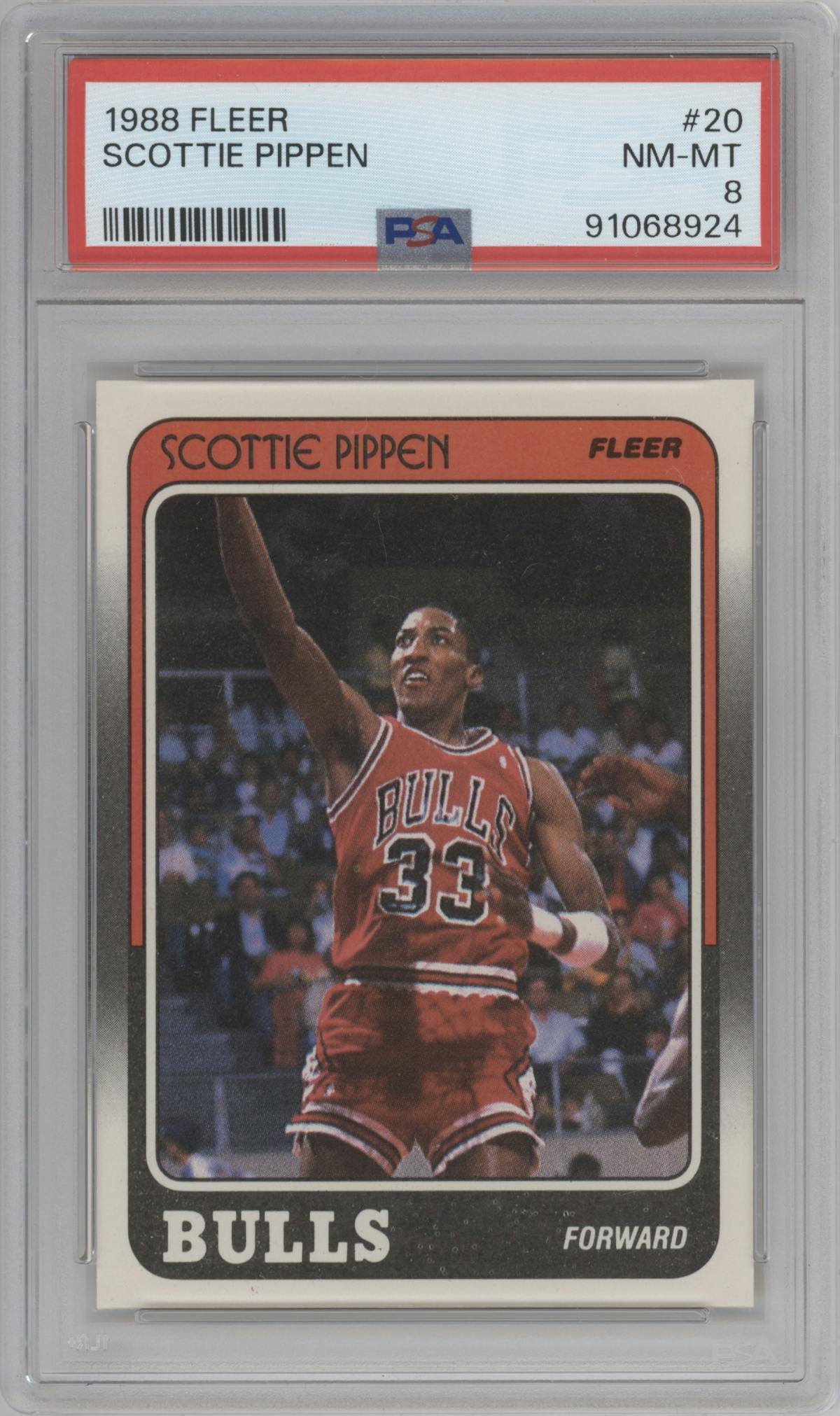Scottie Pippen from the 1988-89 Fleer set graded by PSA and given an overall grade of 8.