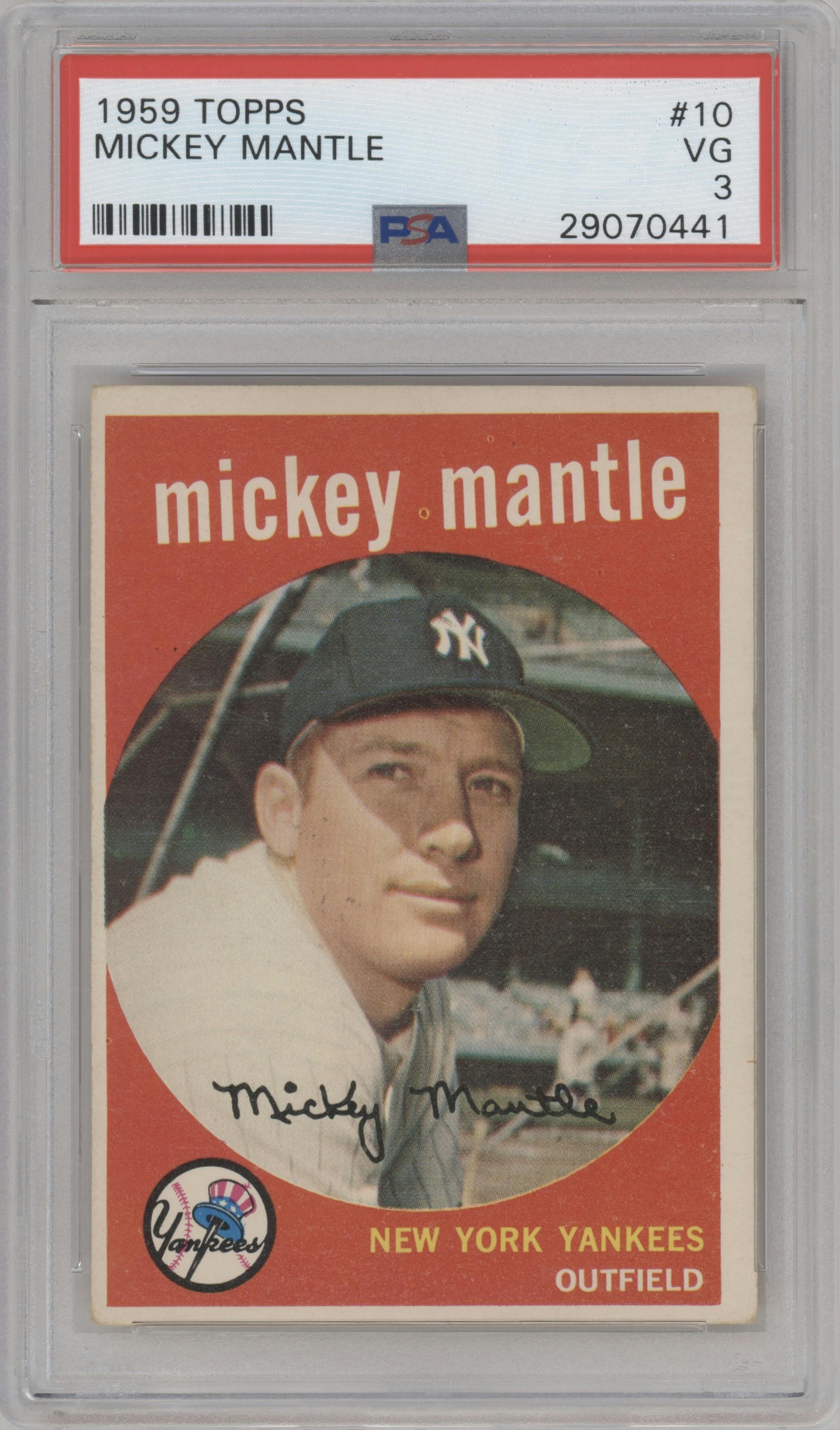 Mickey Mantle from the 1959 Topps set graded by PSA and given an overall grade of 3.