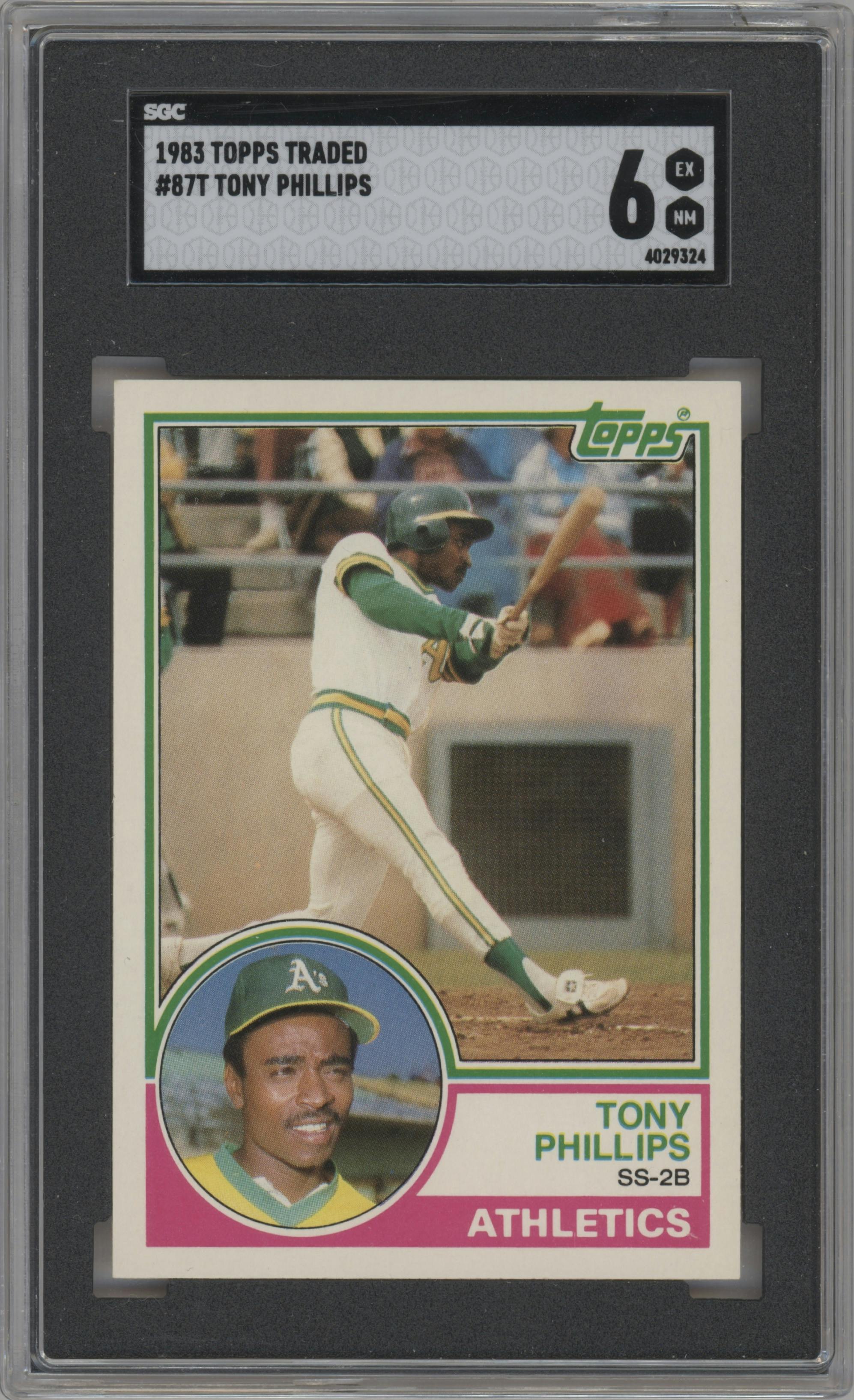 Tony Phillips from the 1983 Topps Traded set graded by SGC and given an overall grade of 6.