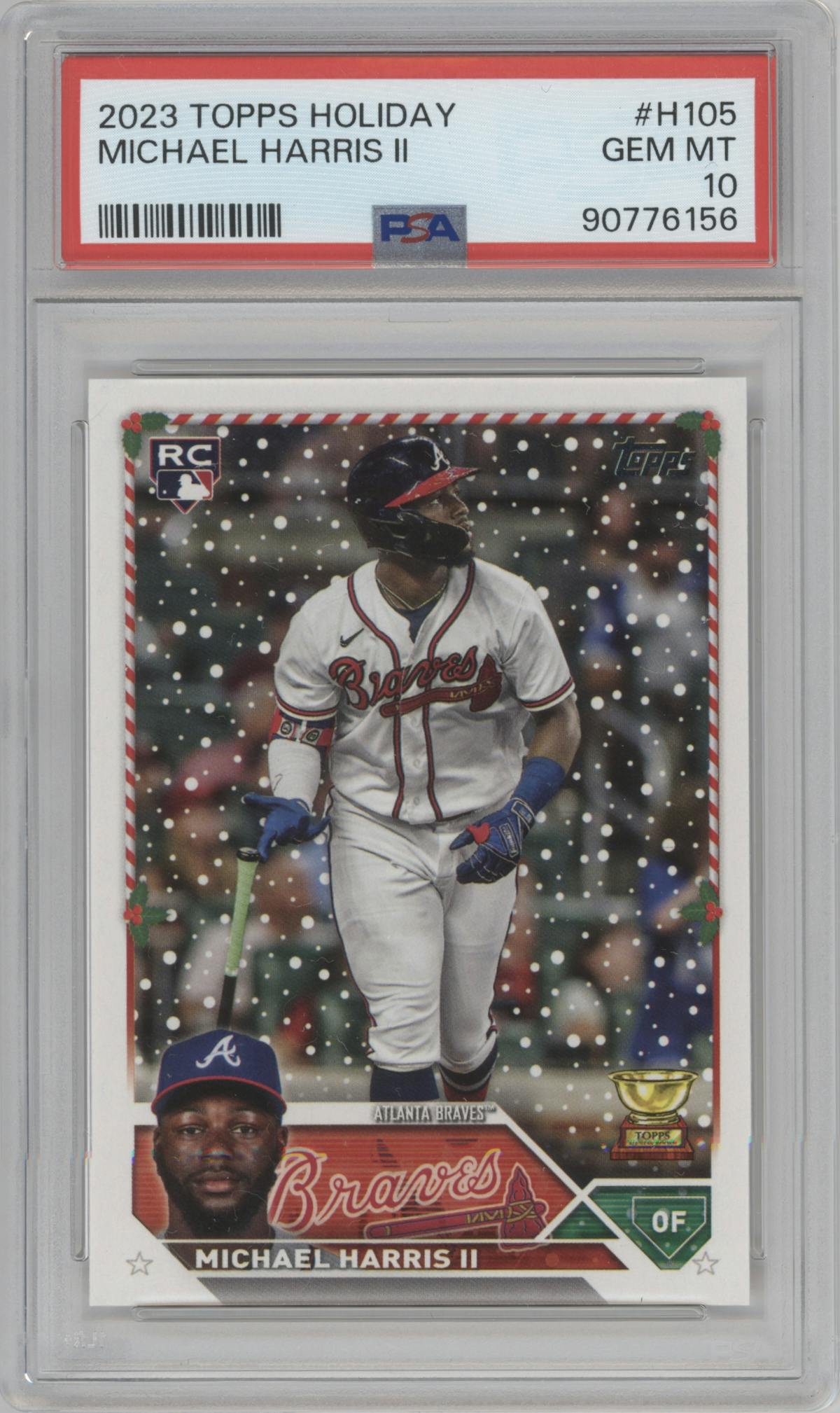 Michael Harris II  from the 2023 Topps Holiday set graded by PSA and given an overall grade of 10.