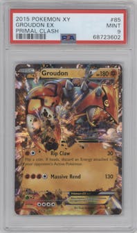 Groudon EX from the 2015 Pokemon XY set graded by PSA and given an overall grade of 9.