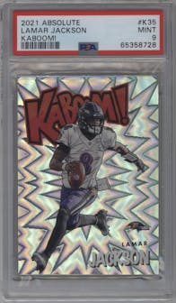 Lamar Jackson from the 2021 Panini Absolute set graded by PSA and given an overall grade of 9.