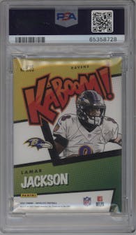 Lamar Jackson from the 2021 Panini Absolute set graded by PSA and given an overall grade of 9.