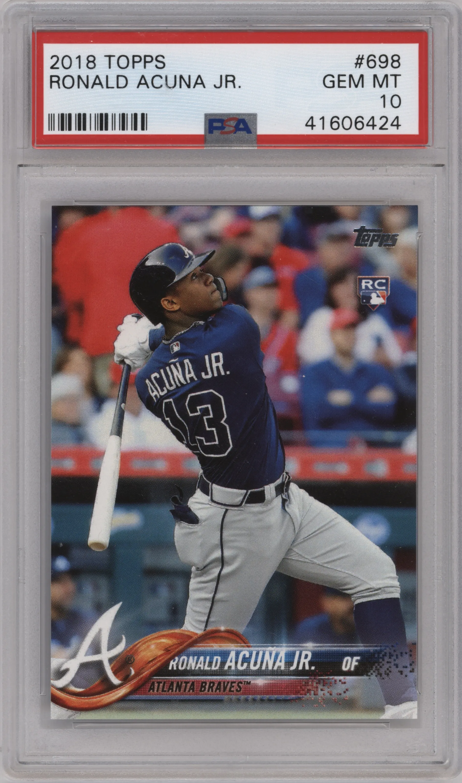 Ronald Acuna Jr. from the 2018 Topps Series 2 set graded by PSA and given an overall grade of 10.