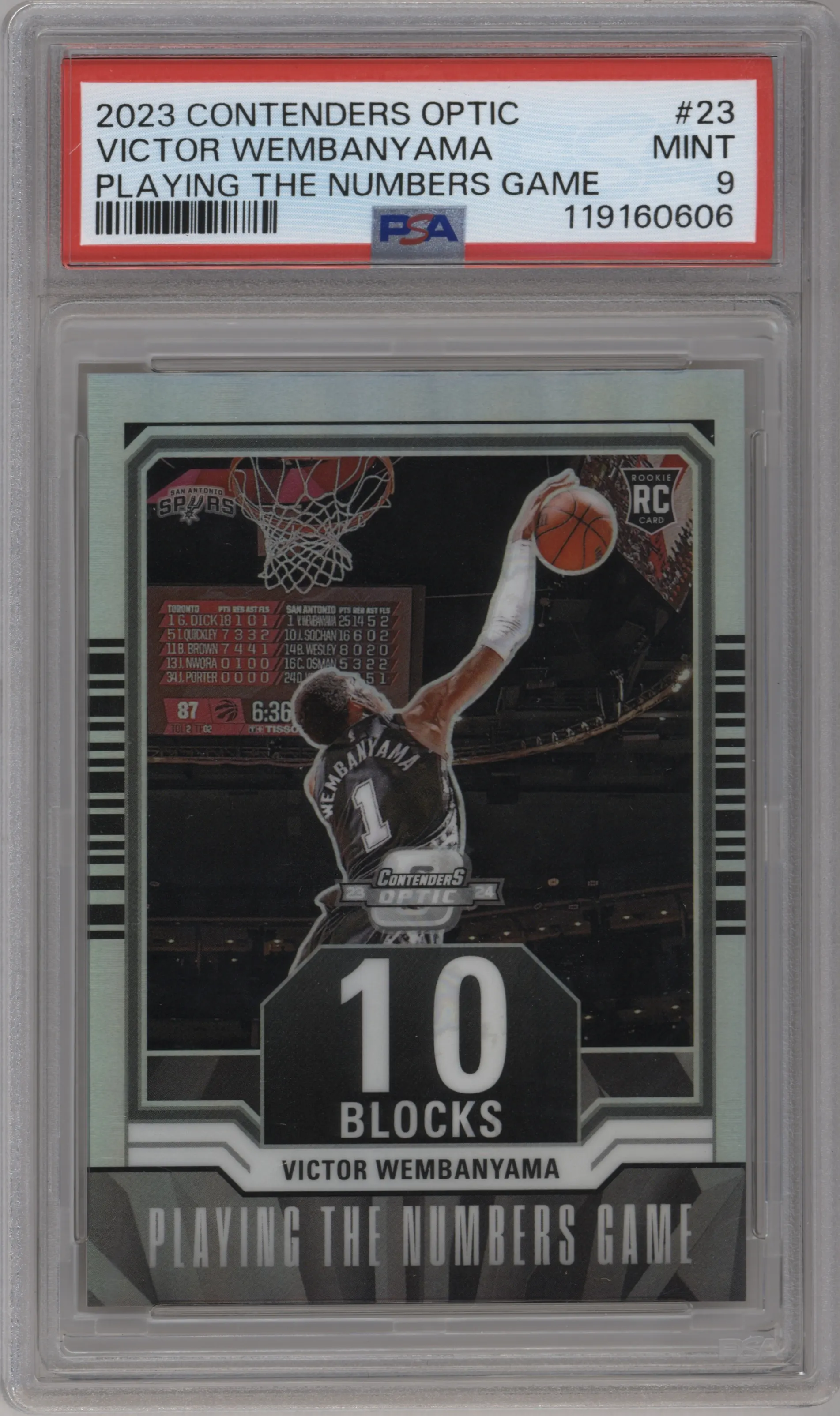 2023 Panini Contenders Optic Playing The Nmbrs.Gm. Victor Wembanyama PSA 9