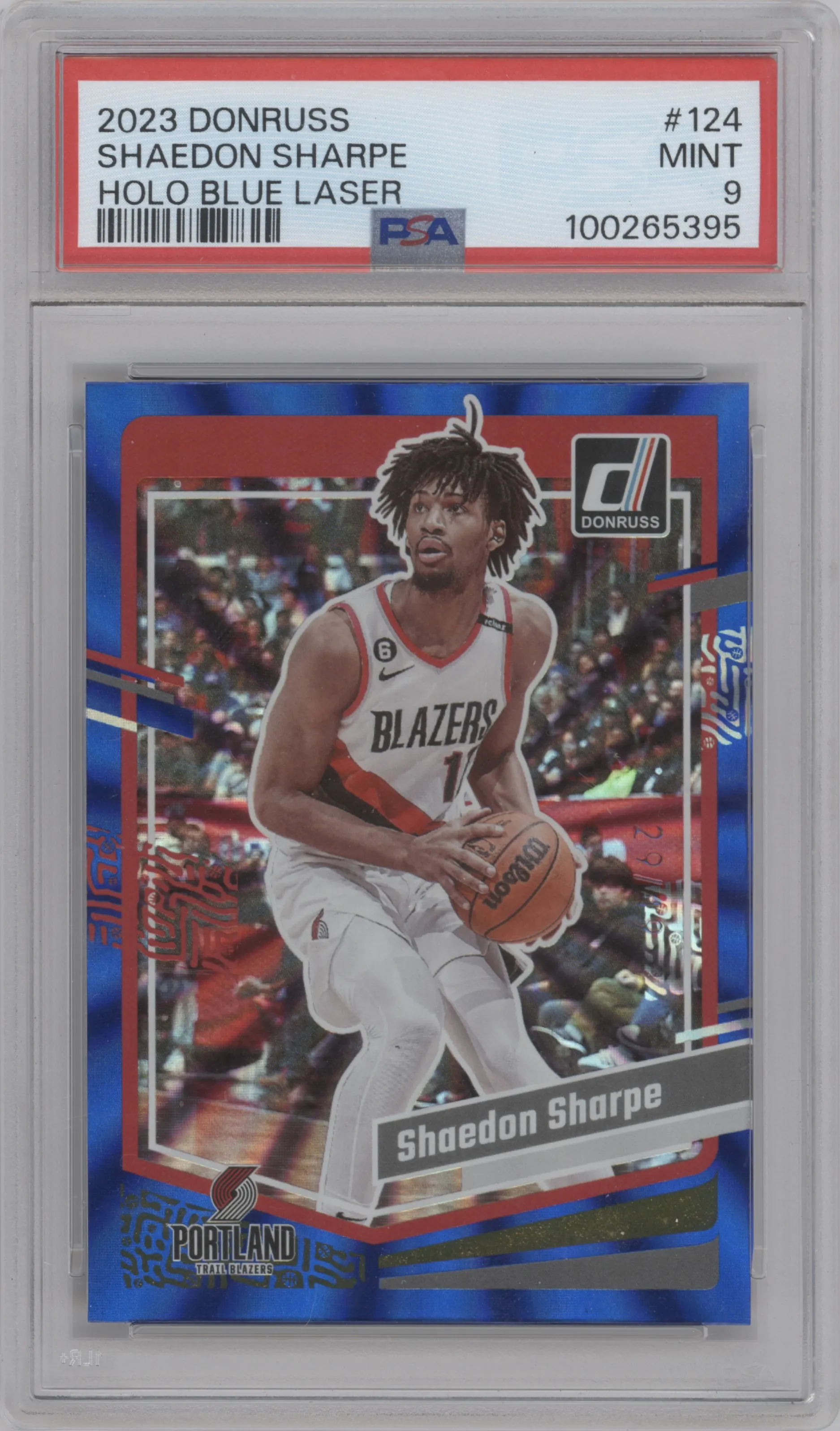 2023 Panini Donruss Shaedon Sharpe Blue Holo Laser #124 PSA 9