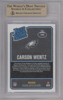 Carson Wentz from the 2016 Panini Donruss Optic set graded by Beckett and given an overall grade of 9.5.