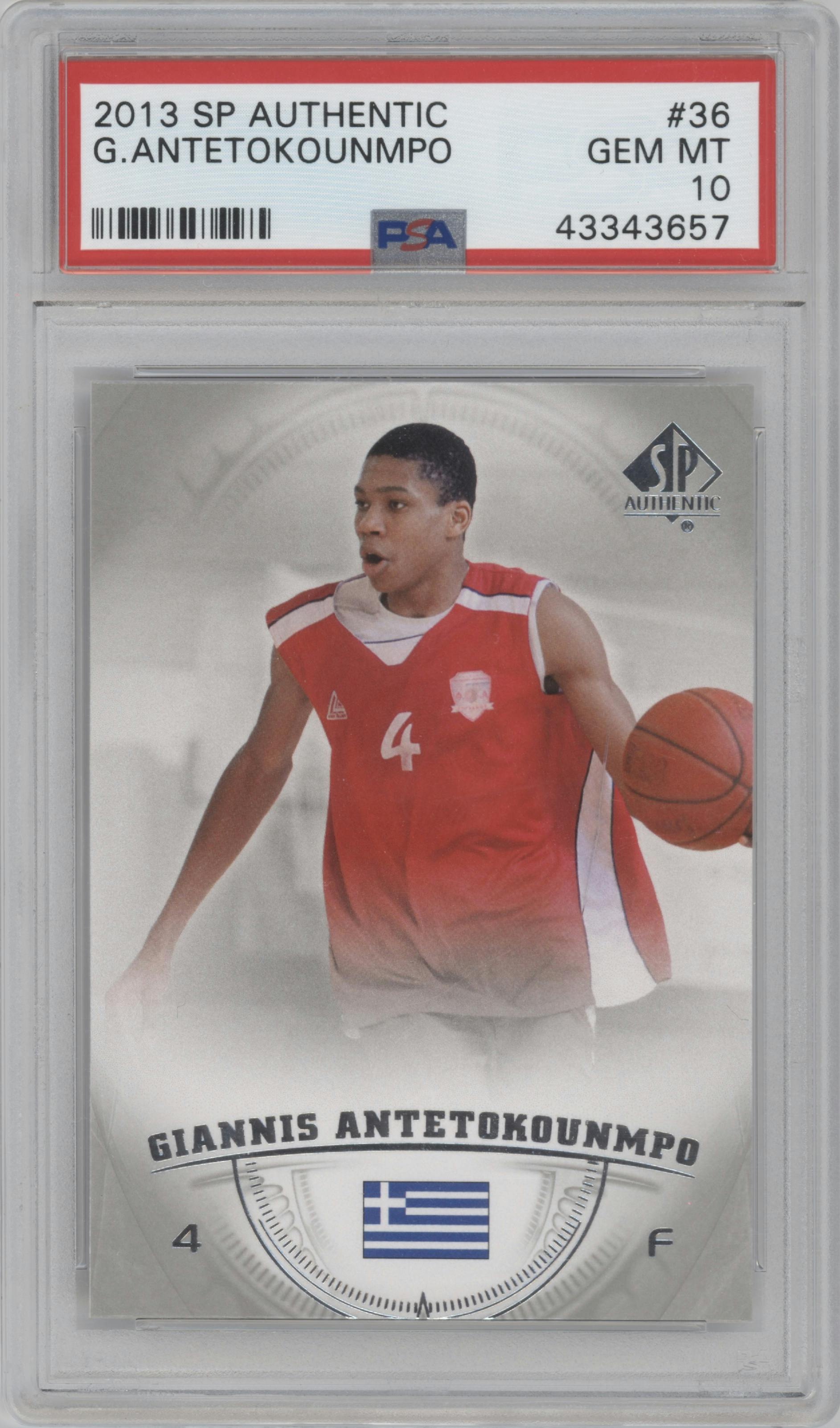 Giannis Antetokounmpo from the 2013-14 SP Authentic set graded by PSA and given an overall grade of 10.