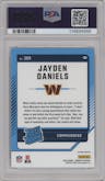 Jayden Daniels from the 2024 Donruss set featuring a Red and Green parallel graded by PSA and given an overall grade of 9.