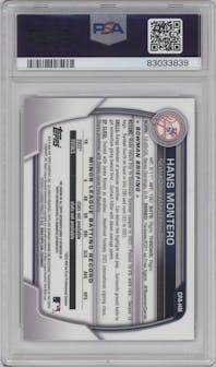 Hans Montero from the 2023 Bowman Chrome set featuring a Purple Refractor parallel graded by PSA and given an overall grade of 10.