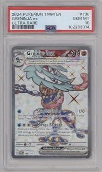 Greninja ex from the 2024 Pokemon SV set graded by PSA and given an overall grade of 10.
