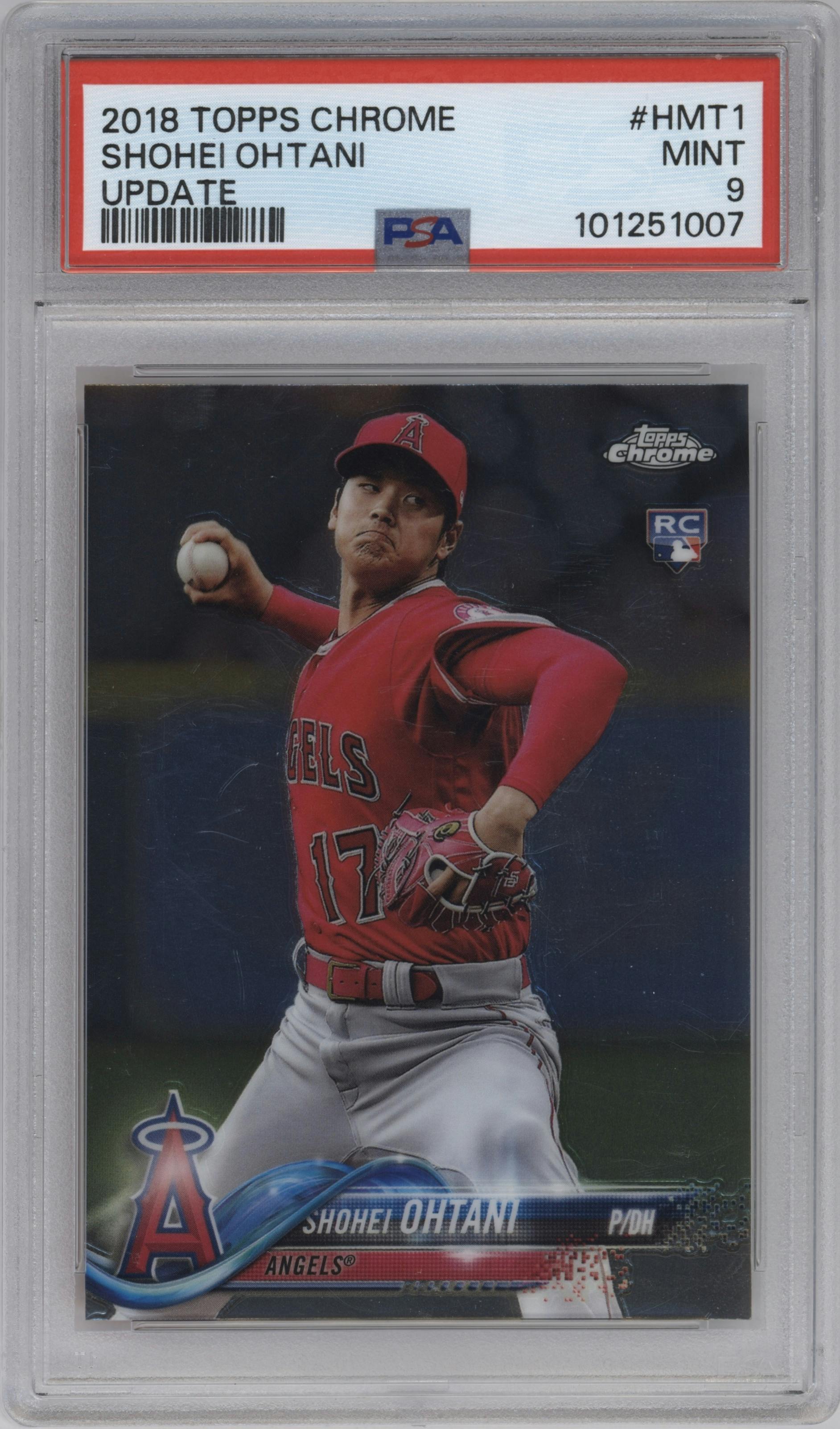 Shohei Ohtani from the 2018 Topps Chrome Update  set graded by PSA and given an overall grade of 9.