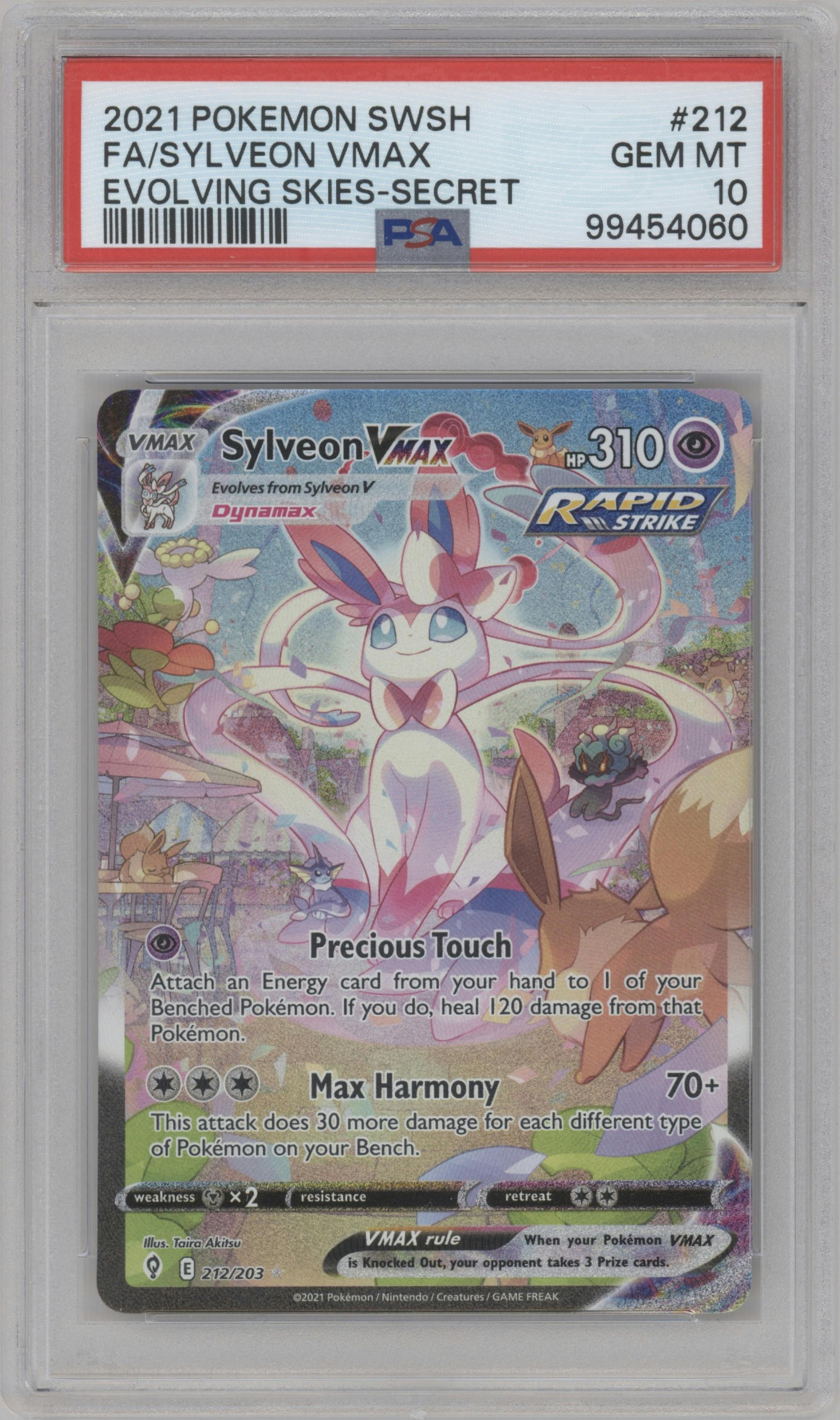Sylveon VMAX  from the 2021 Pokemon SWSH set graded by PSA and given an overall grade of 10.