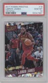LeBron James from the 2017-18 Panini Prestige set featuring a Hobby Crystal parallel graded by PSA and given an overall grade of 10.
