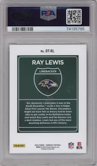 Ray Lewis from the 2022 Panini Donruss set graded by PSA and given an overall grade of 10.