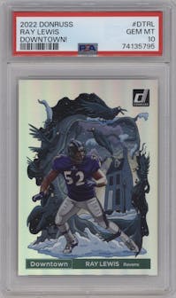Ray Lewis from the 2022 Panini Donruss set graded by PSA and given an overall grade of 10.