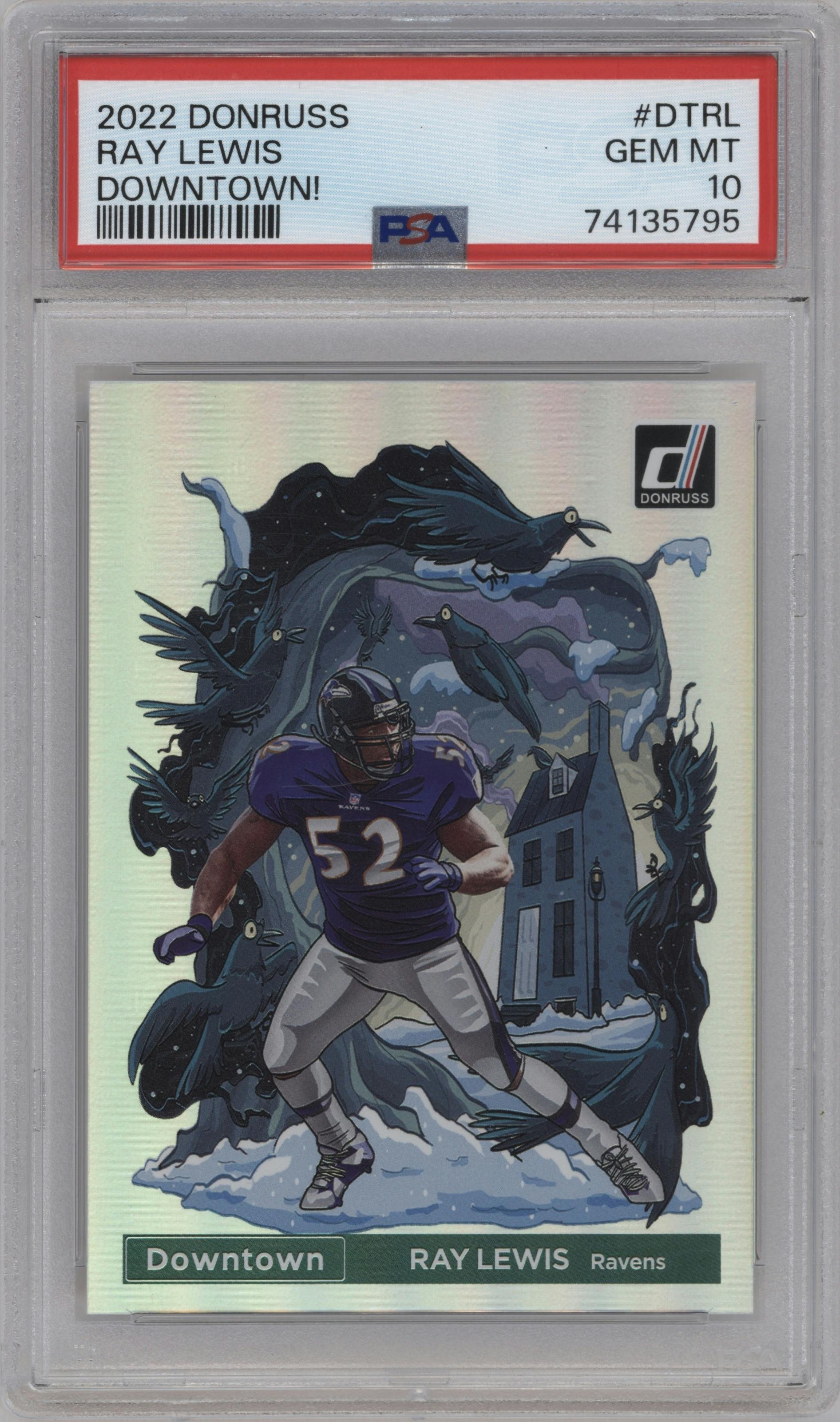 Ray Lewis from the 2022 Panini Donruss set graded by PSA and given an overall grade of 10.