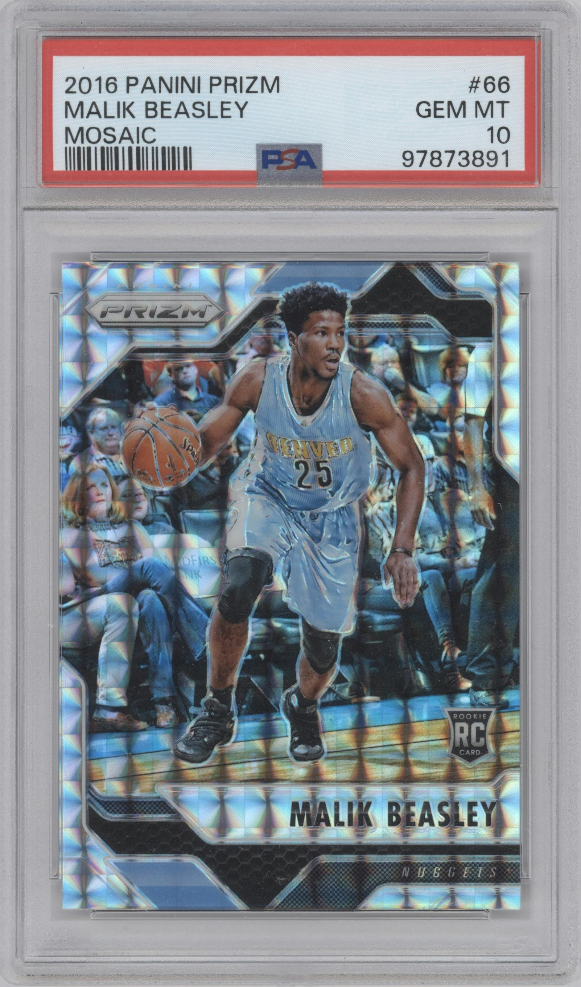 Malik Beasley from the 2016-17 Panini Mosaic Prizm set graded by PSA and given an overall grade of 10.