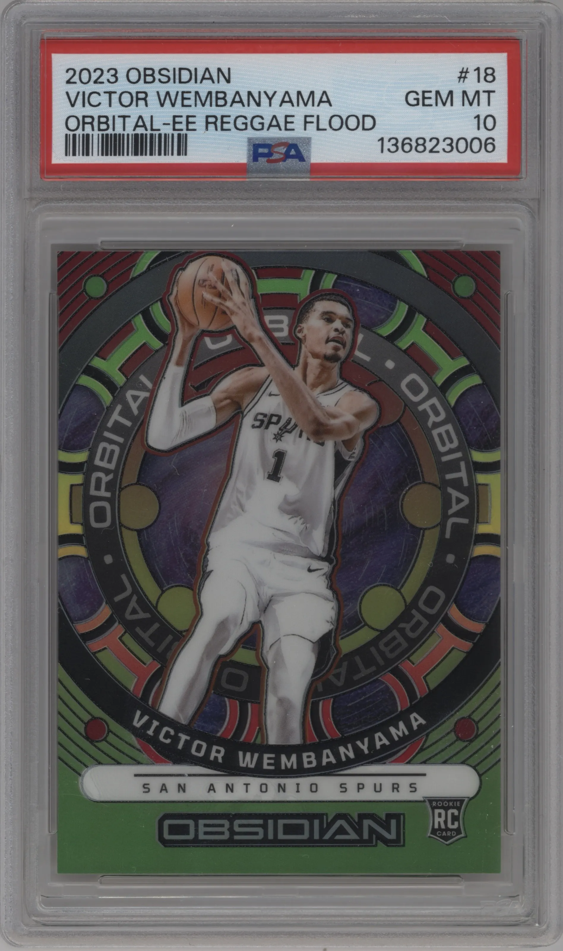 2023 Panini Obsidian Orbital Victor Wembanyama Electric Etch Reggae Flood #18 PSA 10