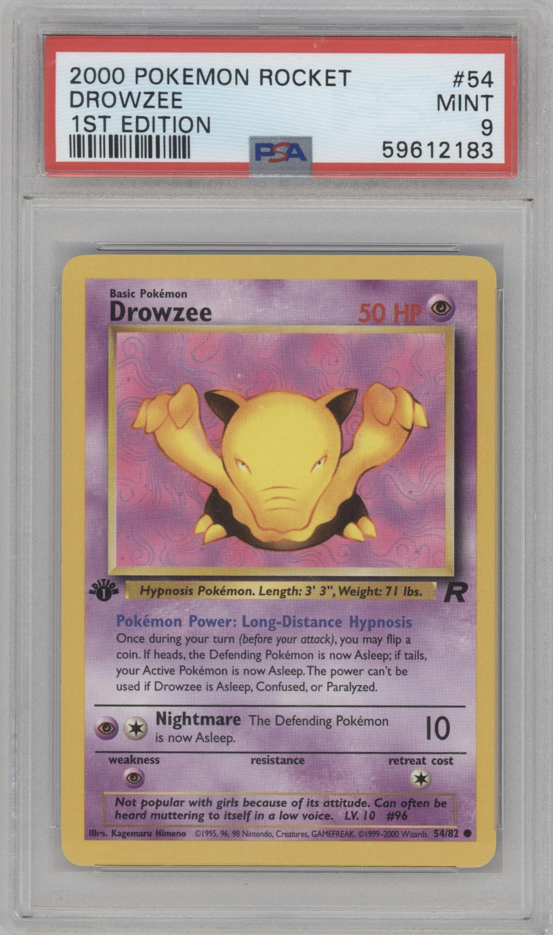 Drowzee from the 2000 Pokemon set graded by PSA and given an overall grade of 9.