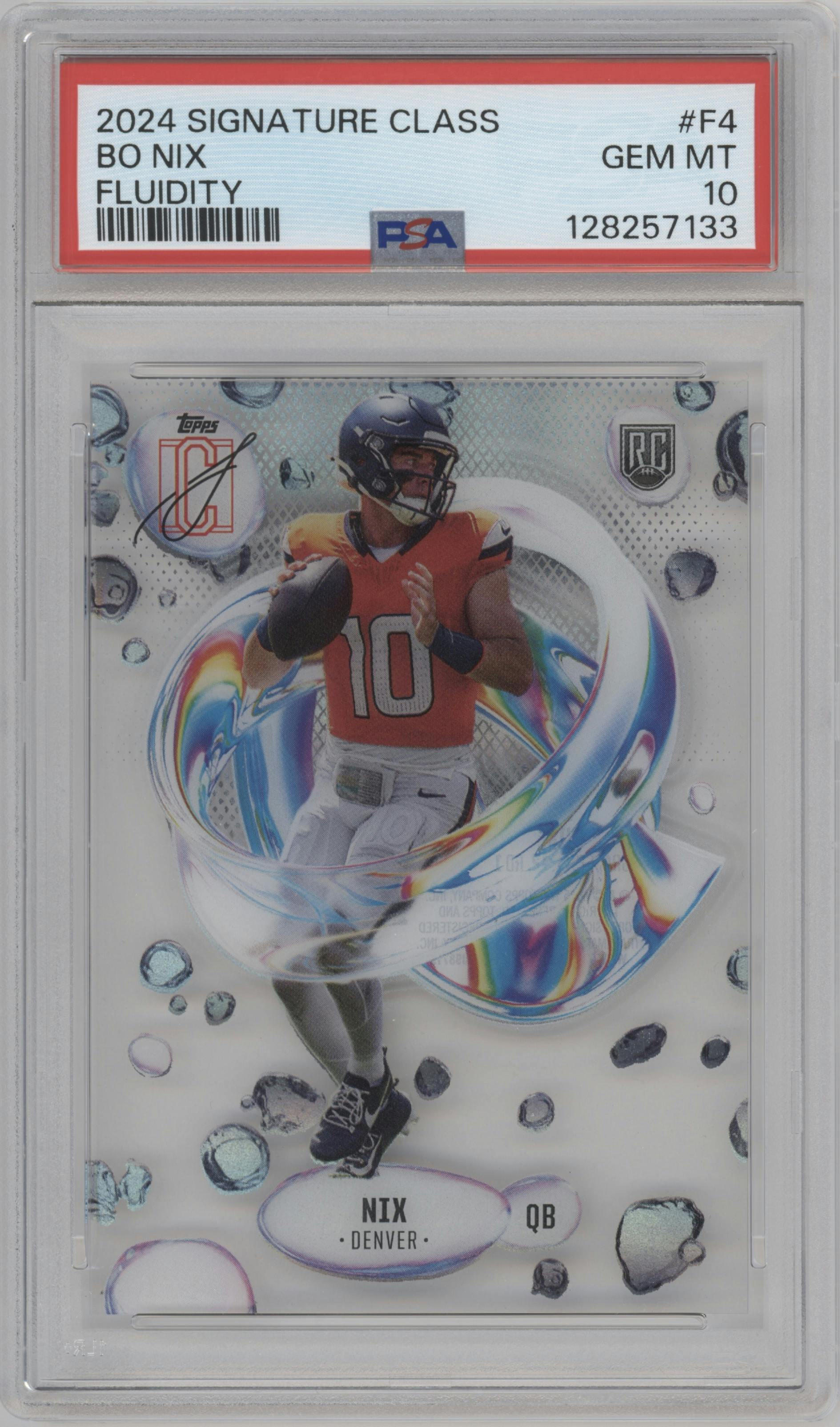 Bo Nix	 from the 2024 Topps Signature Class set graded by PSA and given an overall grade of 10.