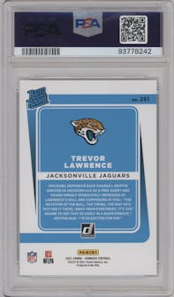 Trevor Lawrence from the 2021 Panini Donruss set graded by PSA and given an overall grade of 10.