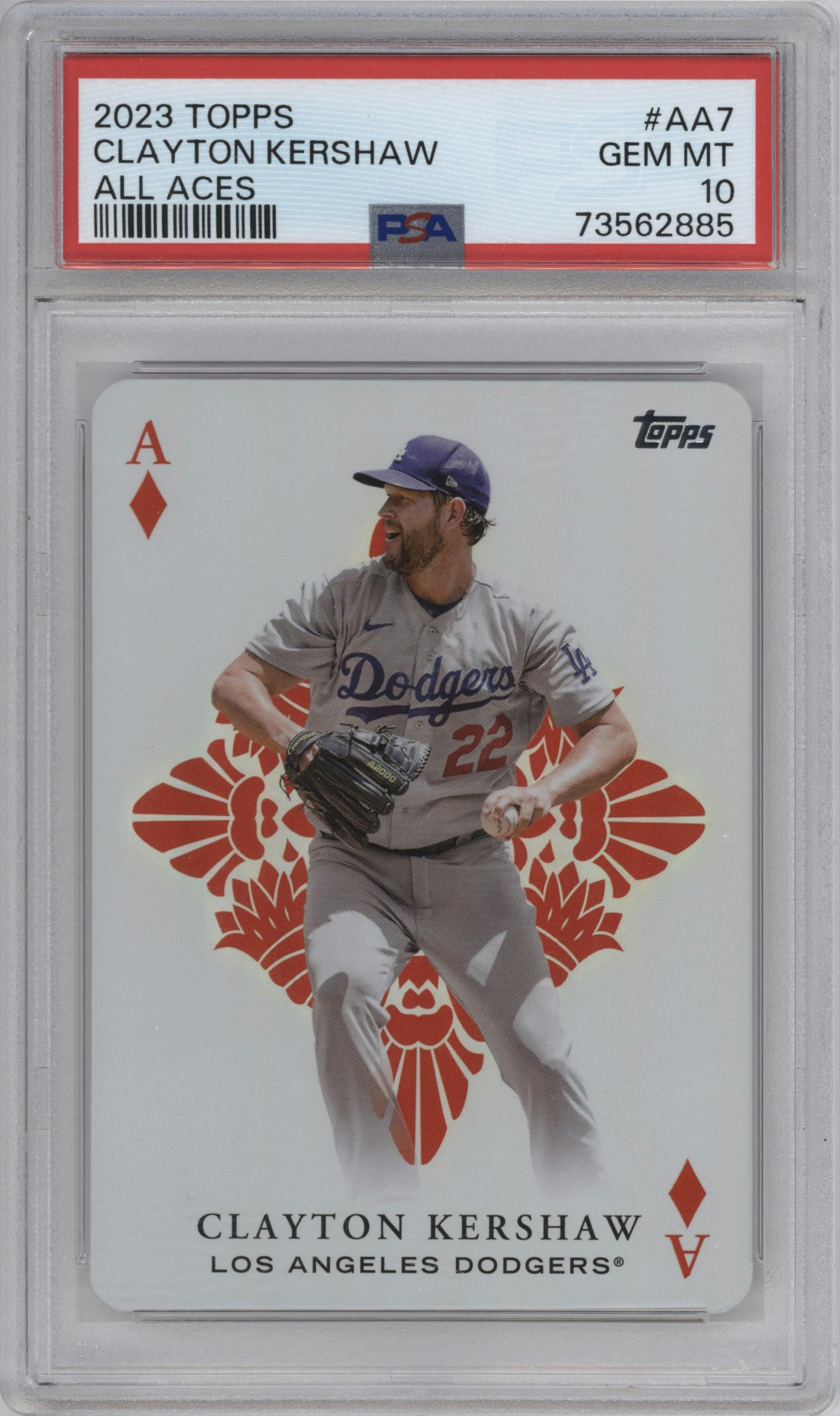 Clayton Kershaw  from the 2023 Topps set graded by PSA and given an overall grade of 10.