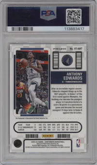 Anthony Edwards from the 2022-23 Panini Contenders set featuring a Green Shimmer parallel graded by PSA and given an overall grade of 9.