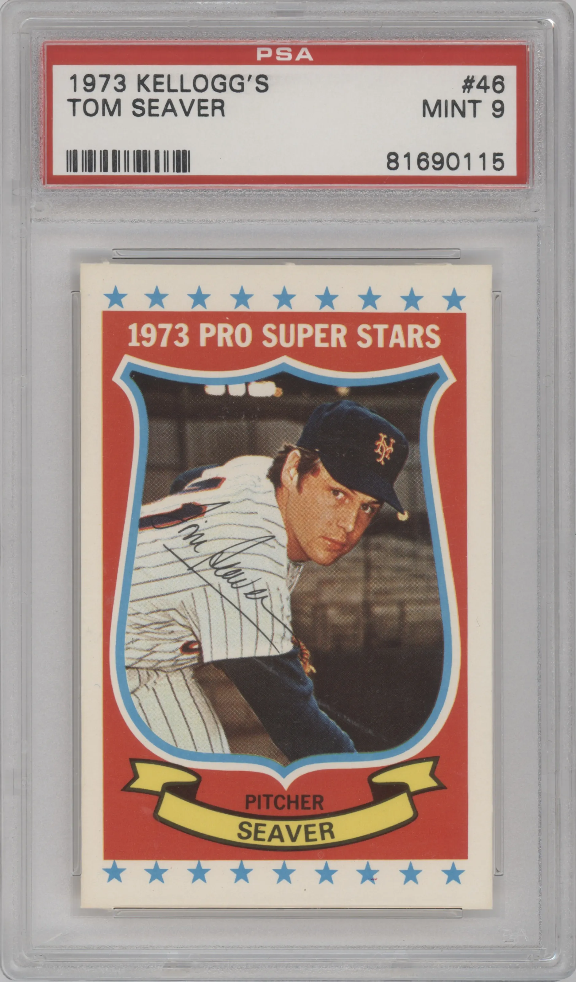 Tom Seaver from the 1973 Kellogg’s set graded by PSA and given an overall grade of 9.