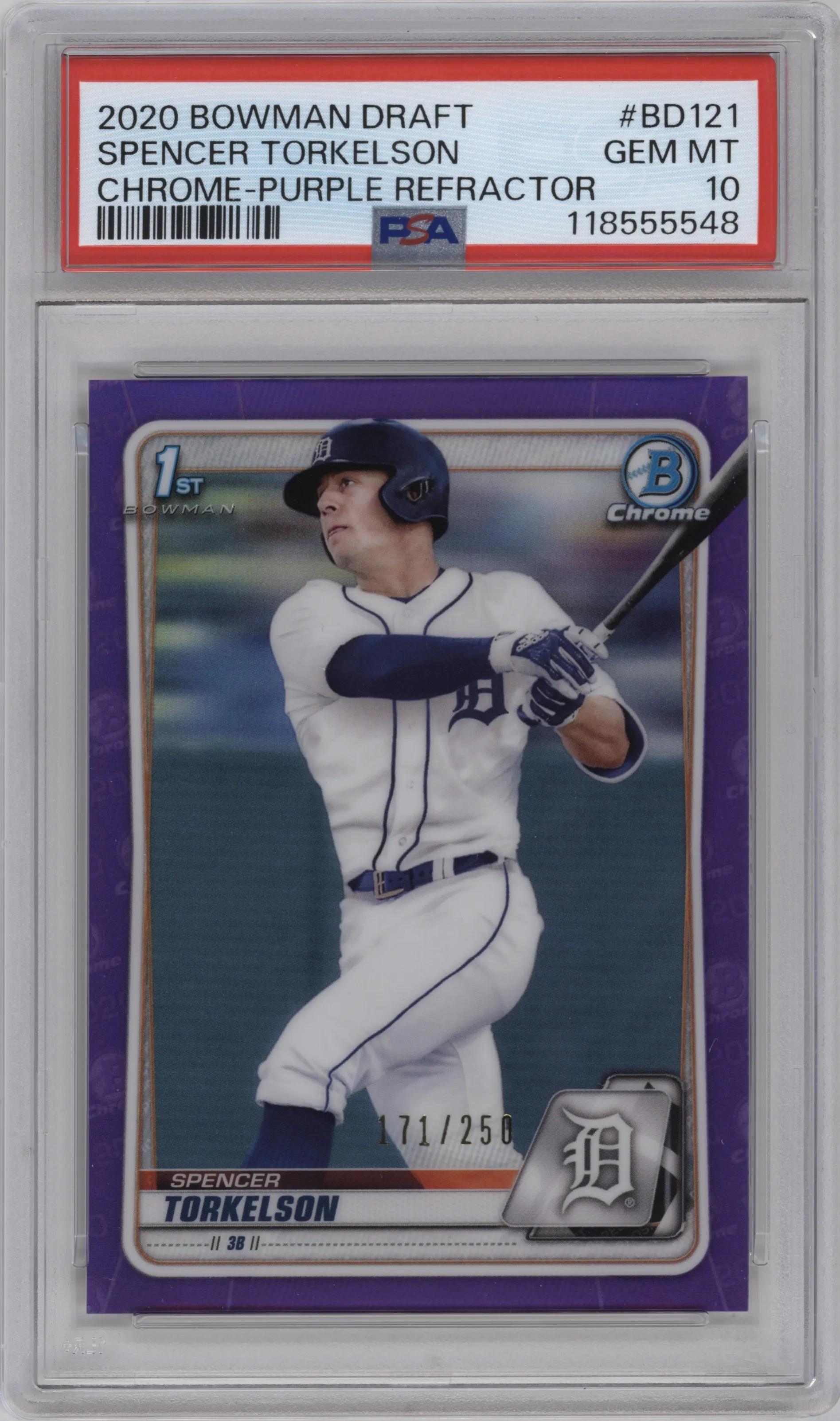 2020 Bowman Draft Chrome Spencer Torkelson Purple Refractor PSA 10